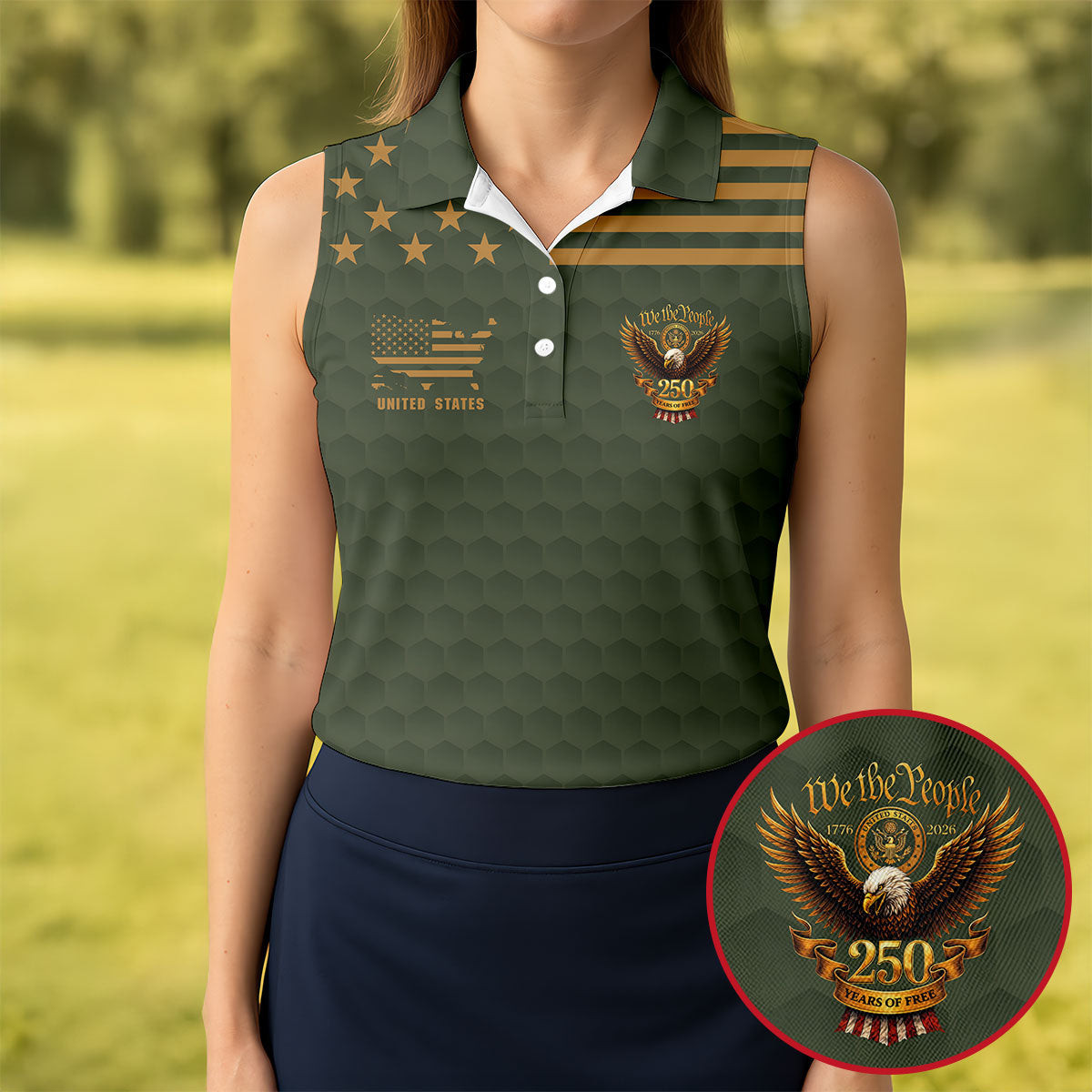 We The People 250 Years Of Free Sleeveless Polo Shirt Womens Golf Shirts Good Golf Gifts