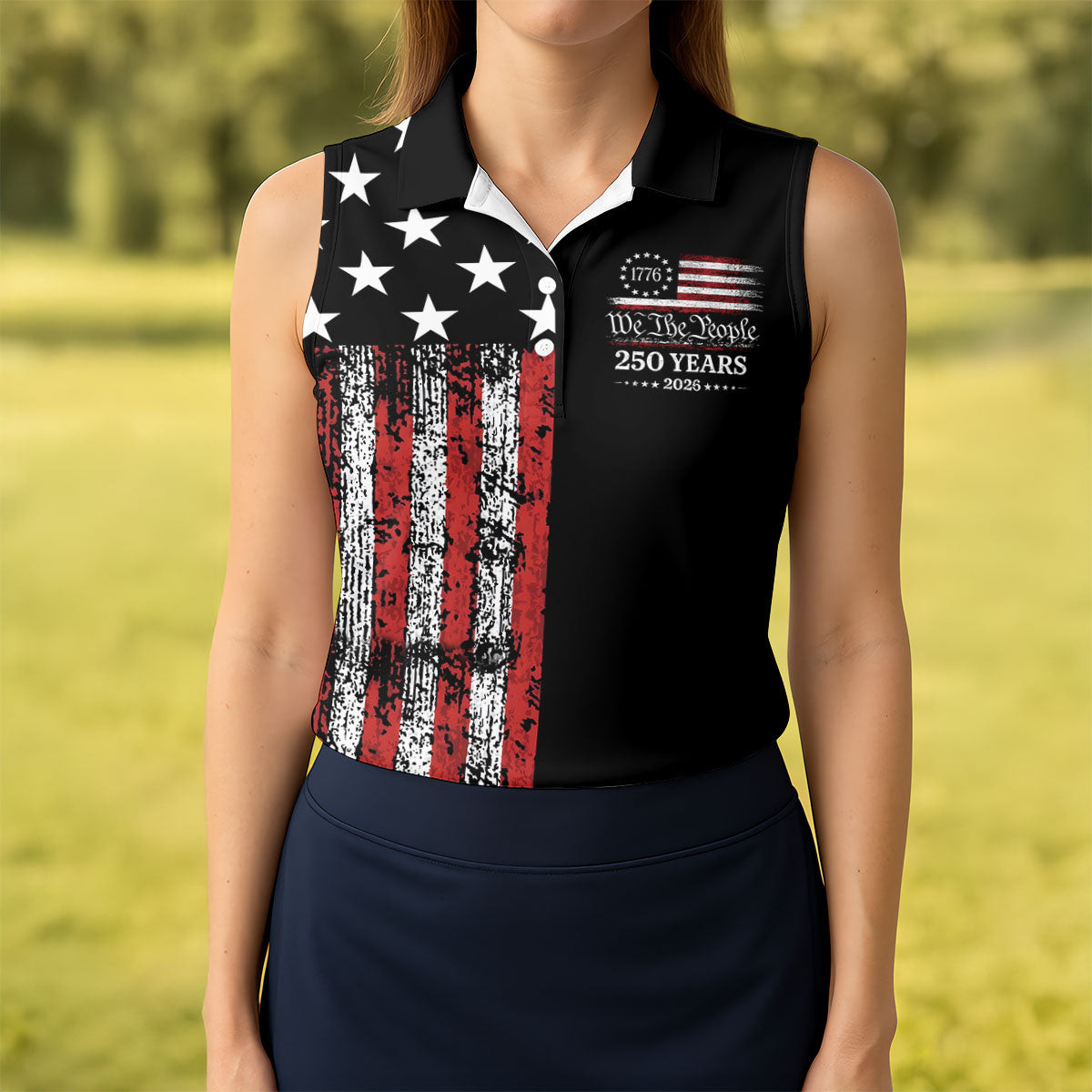 We The People 250 Years Sleeveless Polo Shirt American Flag Clothing Best Gift For Women