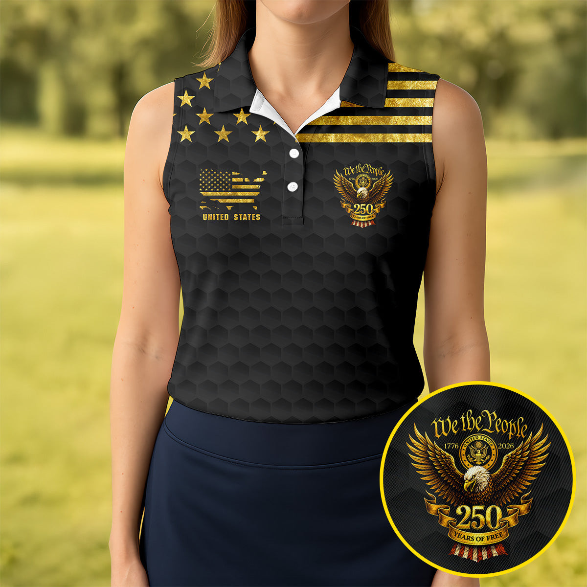 We The People 250 Years Sleeveless Polo Shirt Golfers Apparel Gifts For Mother's Day