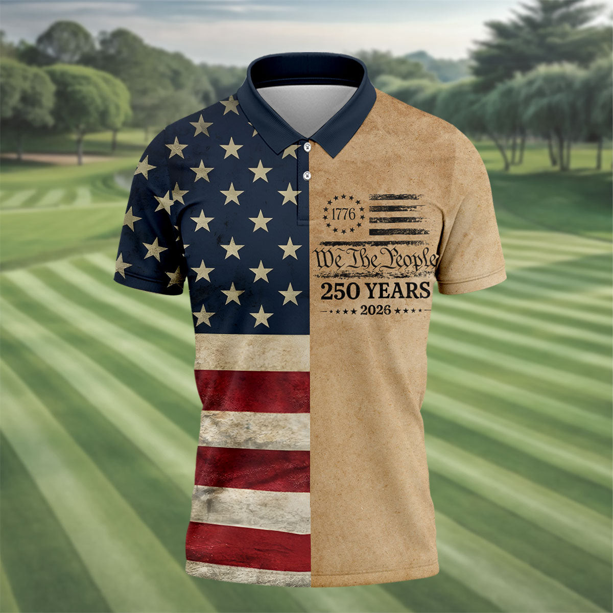 We The People 250 Years US Flag Polo Shirt Patriotic American Clothing Gifts For Dad