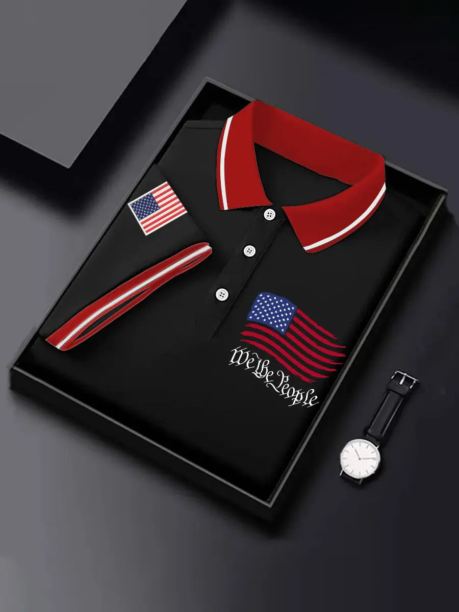 We The People American Flag Independence Day Polo Shirt Gift for Patriotic Fans