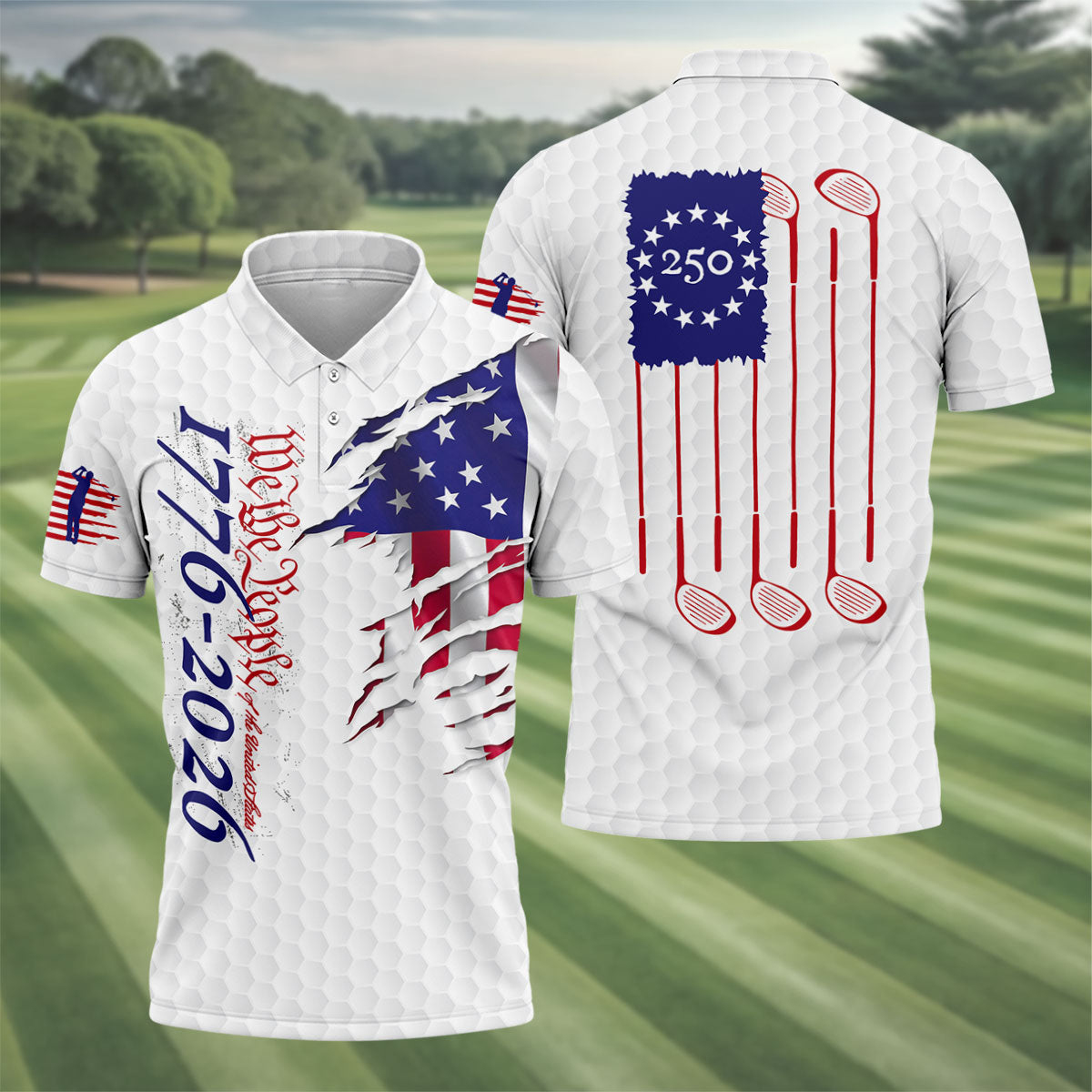 We The People American Flag Polo Shirt Golf Clothes Unusual Golf Gifts
