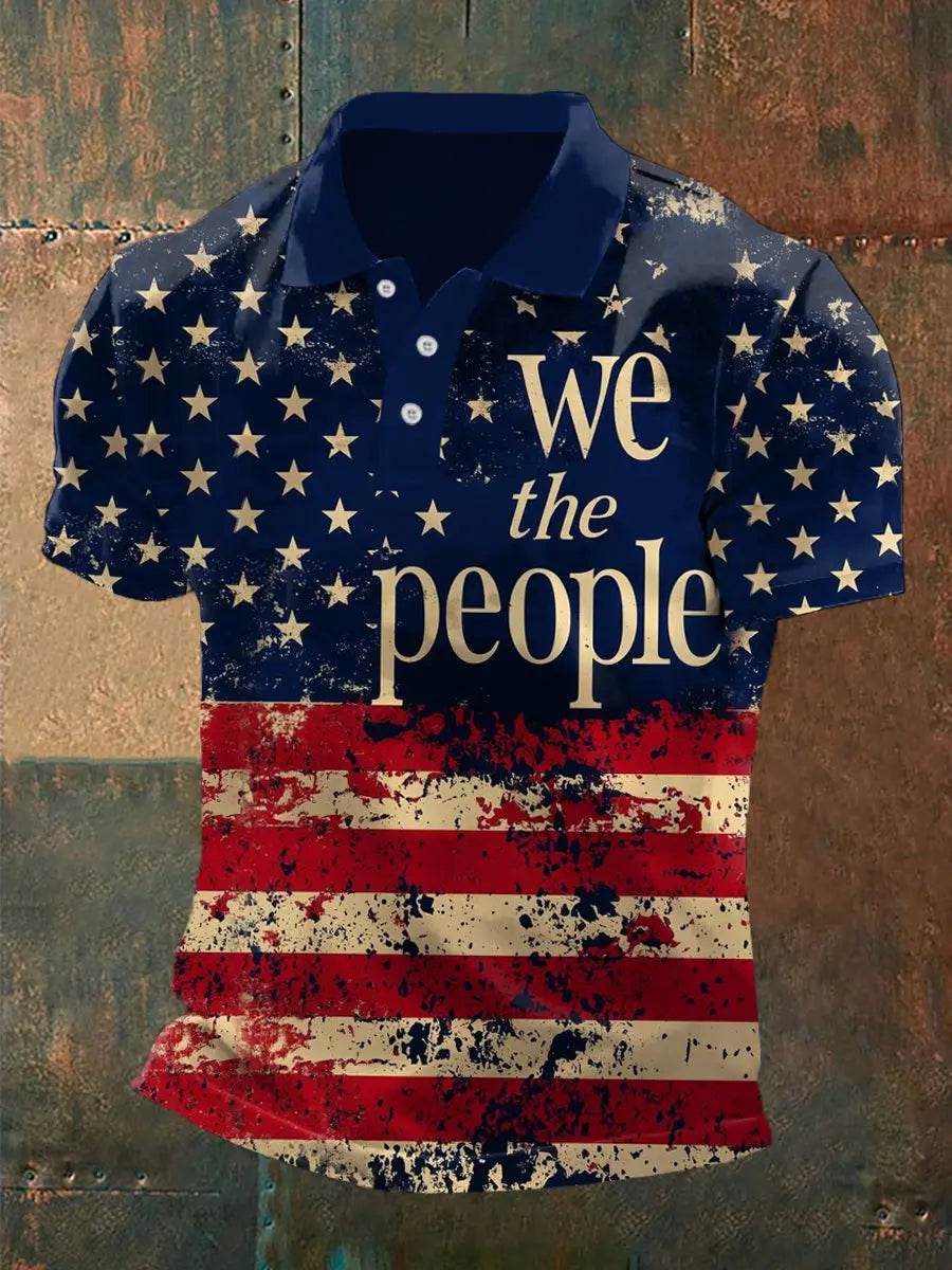 We The People American Flag Polo Shirt Patriotic Gift for Independence Day Fans