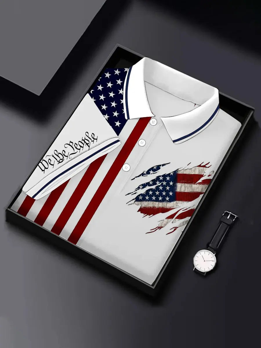 We The People American Flag Polo Shirt Patriotic Gift for Independence Day Supporters