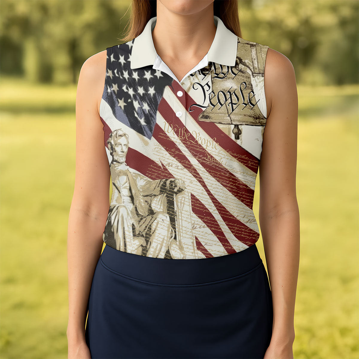 We The People American Flag Sleeveless Polo Shirt 4th Of July Patriotic Clothing Gift Ideas