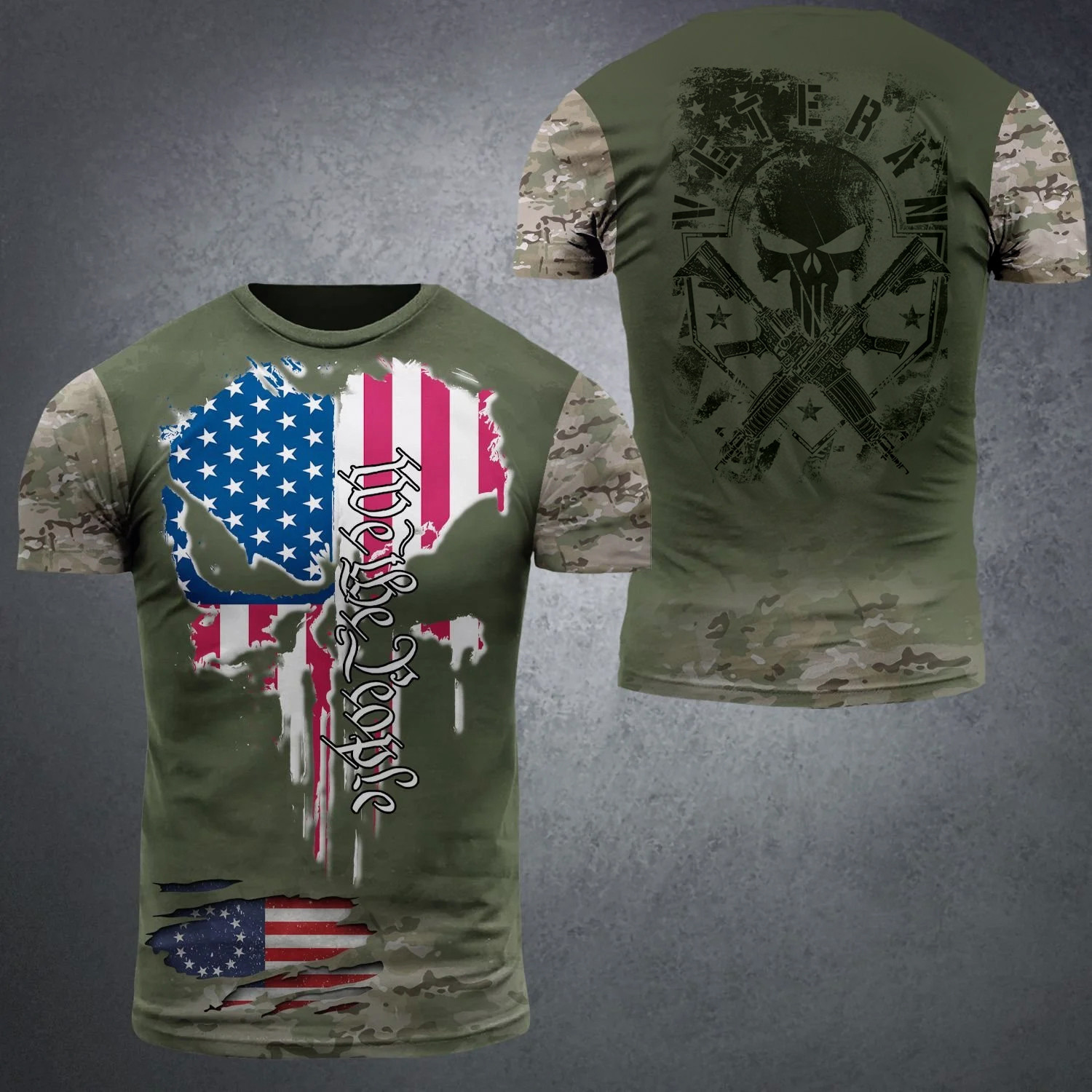 We The People American Skull Veteran Shirt Men's Patriotic T-Shirts Dads Fathers Day Gifts 2023