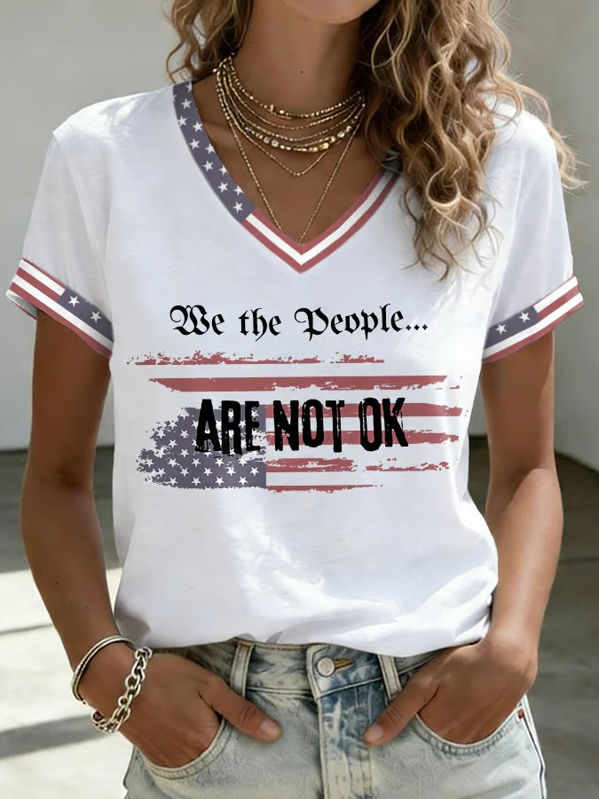 We The People Are Not OK V-Neck T-Shirt Anti ICE Political Protest Clothing Gift For Supporters