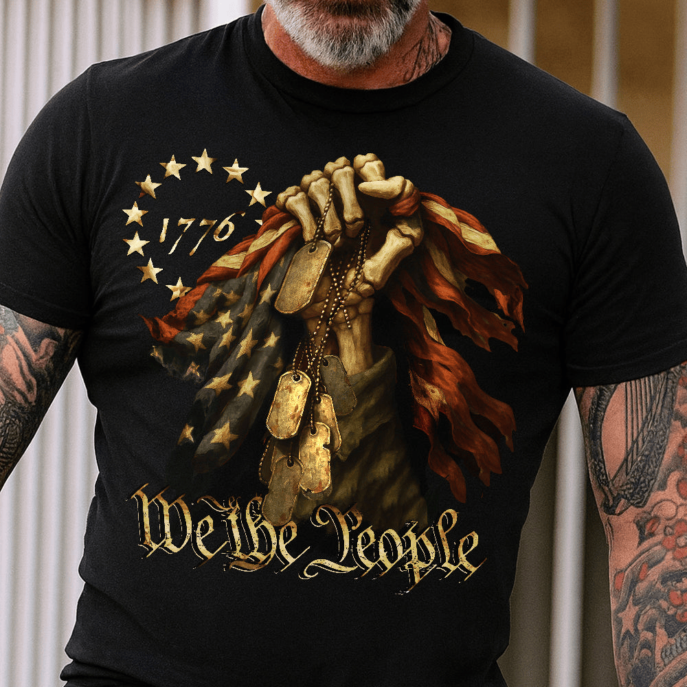 We The People Bone Hand Art T-Shirt America's 250 Birthday Clothes Patriotic Gifts
