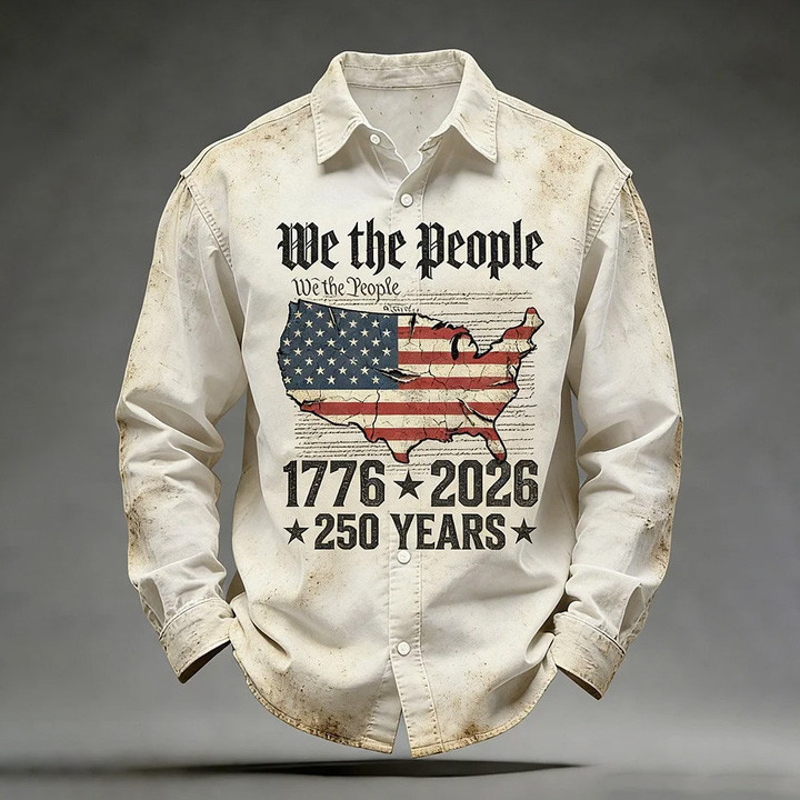 We The People Button Up Long Sleeve Shirt 250 Years 1776 2026 Merch Patriotic Men Gift