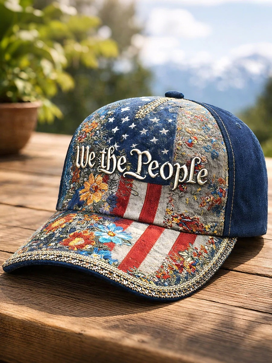 We The People Floral American Denim Baseball Hat Patriotic USA 250th Anniversary Cap Gift