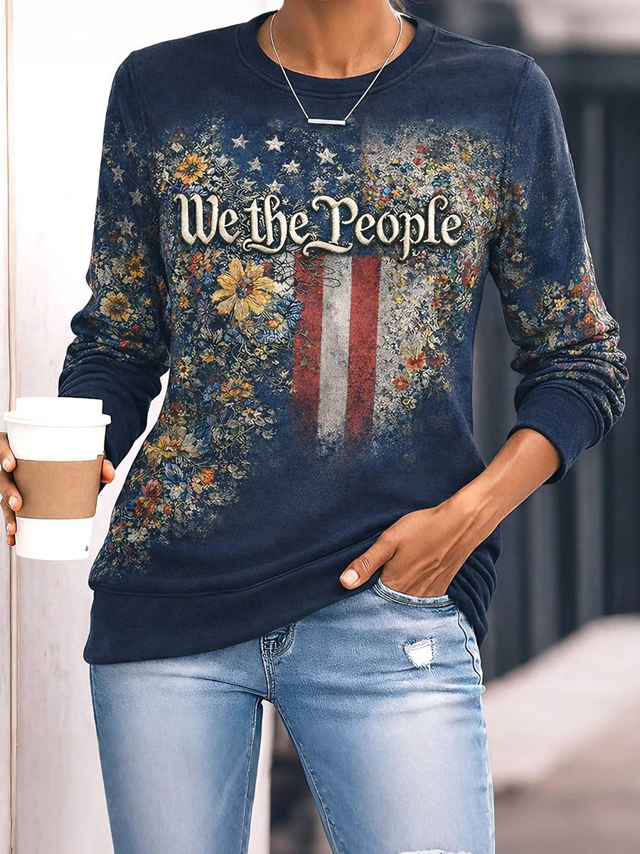 We The People Floral American Long Sleeve Shirt Women Christian Faith Best Gift For Her