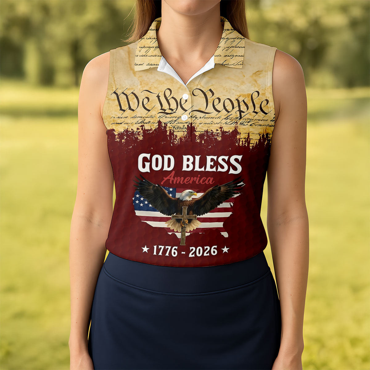 We The People God Bless America Sleeveless Polo Shirt Patriotic Eagle Clothing Gift Ideas