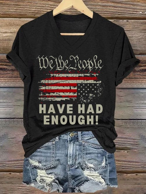 We The People Have Had Enough V-Neck Shirt USA Flag No Kings Anti Fascism Protest Merch Gifts