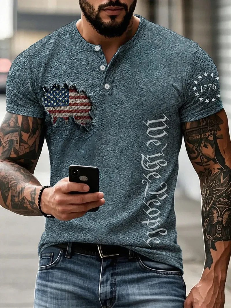 We The People Henley Shirt USA Flag 4Th Of July Clothes Father Day's Gift Idea