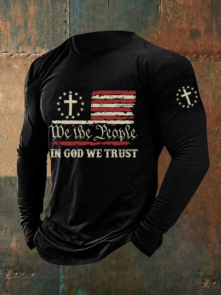 We The People In God We Trust Long Sleeve Shirt Patriotic Mens Shirts 250th Anniversary Gift