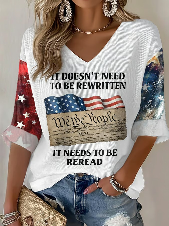 We The People It Doesnt Need To Be Rewritten Long Sleeve V-Neck Shirt Constitution USA Patriotic Gift Ideas