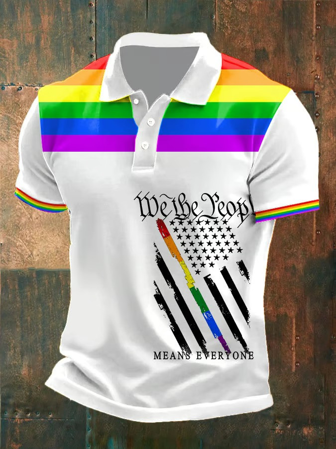 We The People Means Everyone LGBT Pride Polo Shirt Rainbow Patriotic Apparel Gift For Supporters