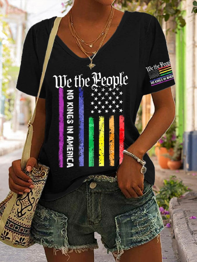 We The People No Kings Day June 14 2025 V-Neck T-Shirt American Democracy Shirt FDT Gifts