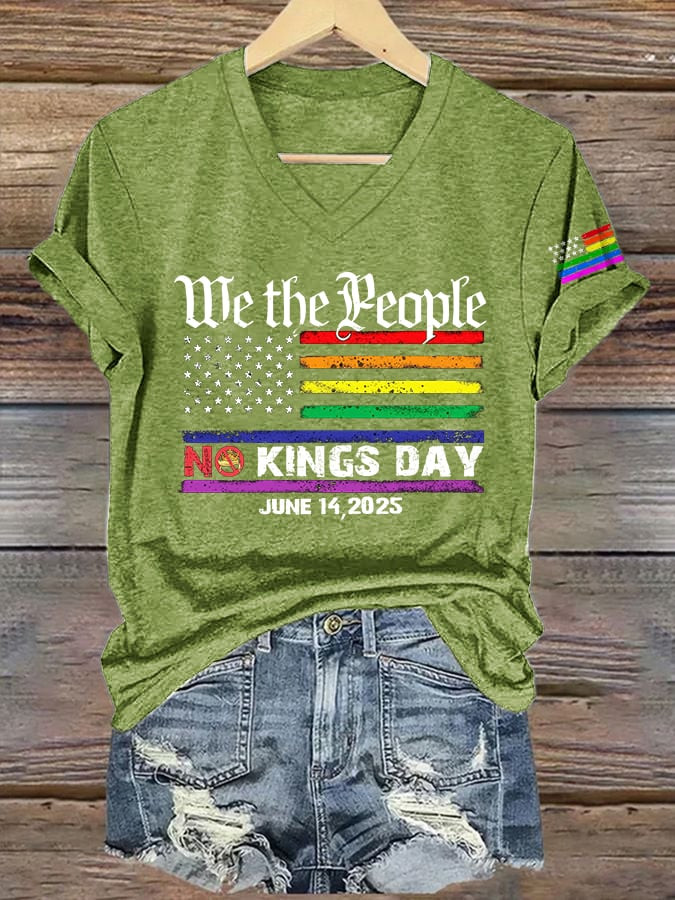 We The People No Kings Day June 14 2025 V-Neck T-Shirt Anti Trump Merch