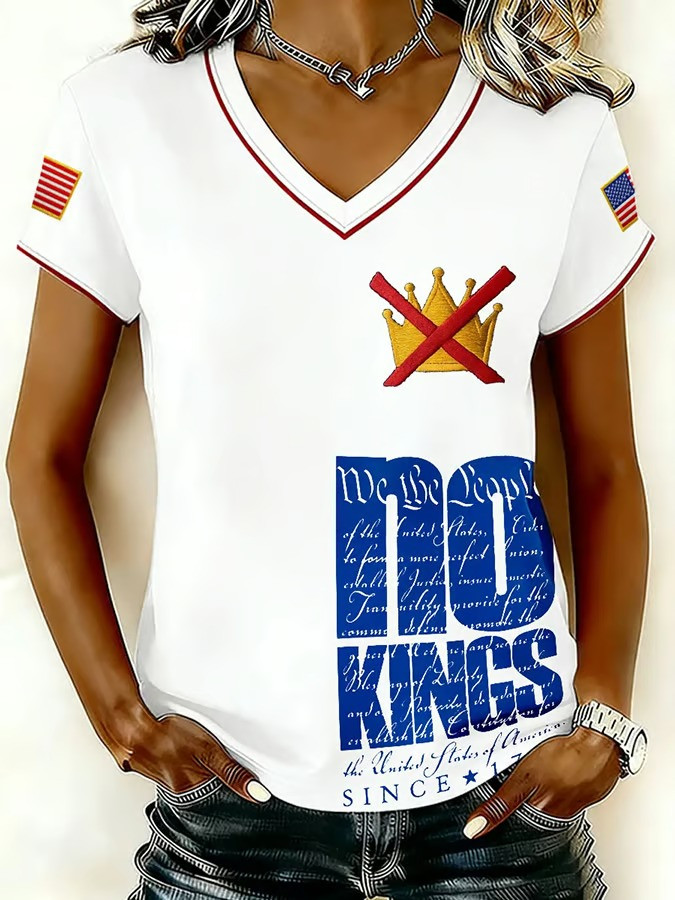 We The People No Kings Since 1776 V-Neck T-Shirt Anti ICE Political Protest Apparel Gift For Activists