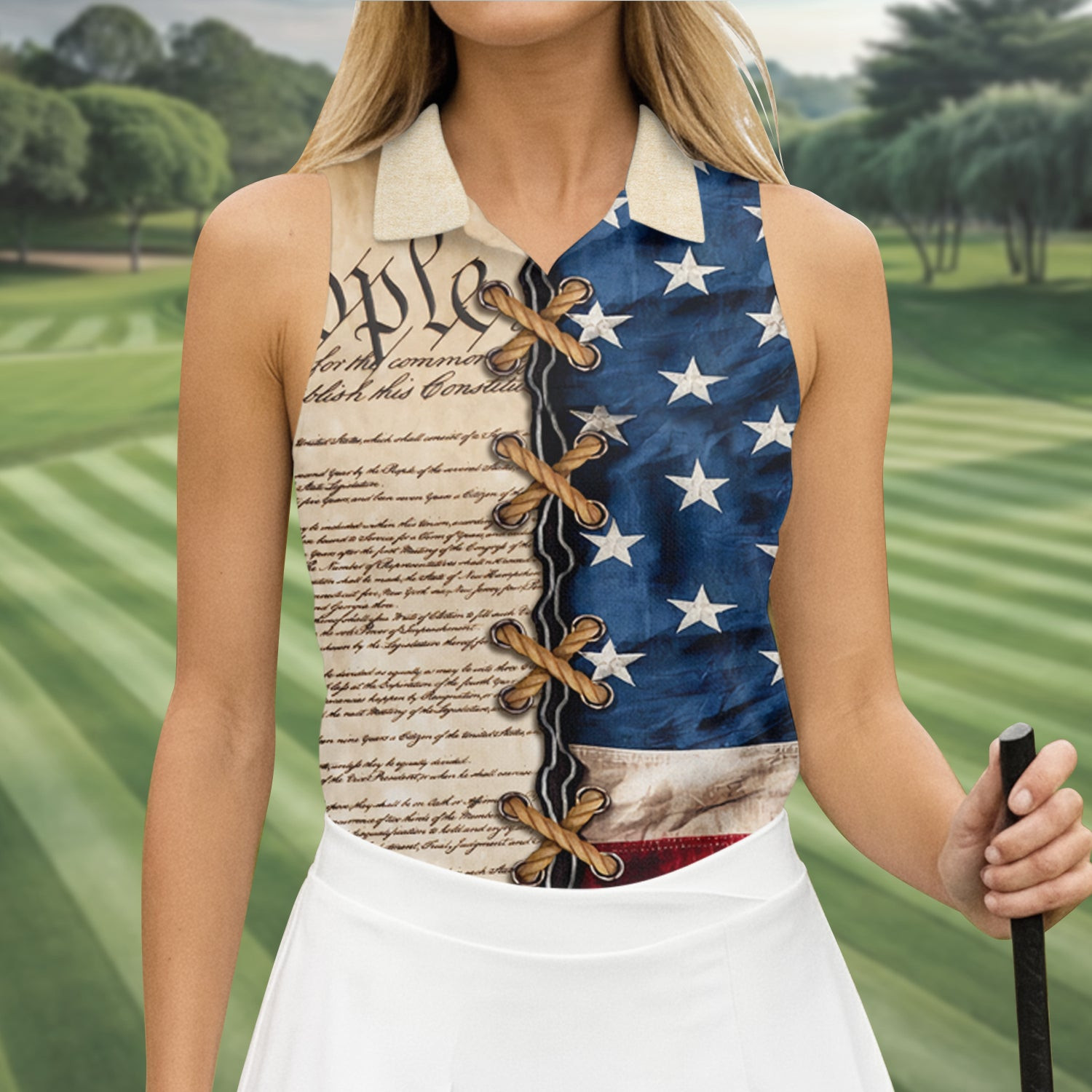 We The People Patriotic Sleeveless Polo Shirt Golf Apparel Best Gift For Women