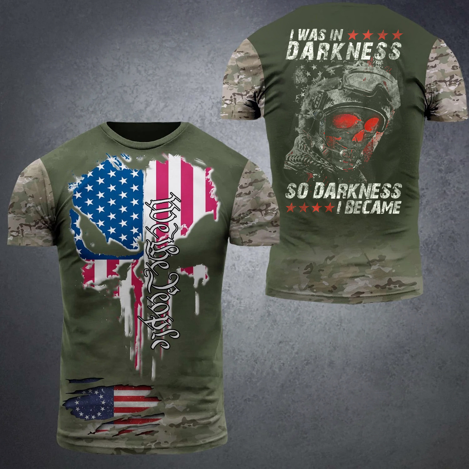 We The People Skull American Flag Veteran Shirt For Men I Was In Darkness So Darkness I Became