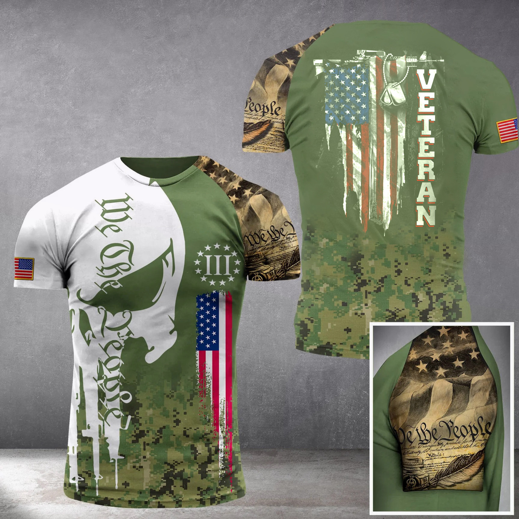 We The People Skull American Veteran Shirt For Men Cool Patriotic Shirts Father's Day Gifts