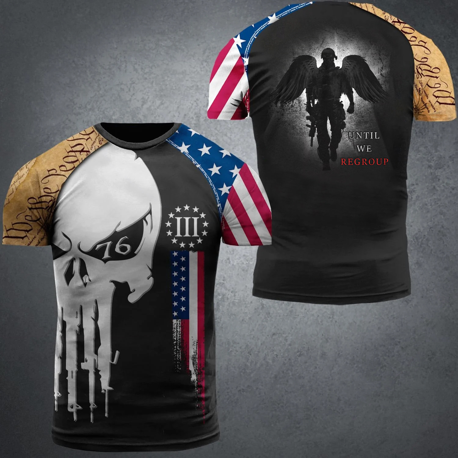 We The People Skull Until We Regroup Veteran Shirt Gun Lover Patriotic T-Shirt Designs