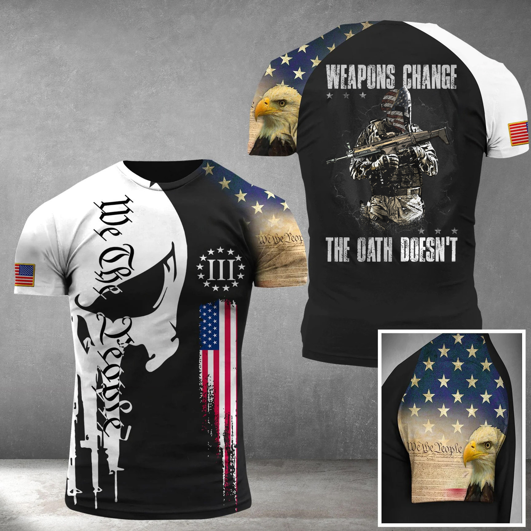 We The People Skull Weapons Change The Oath Doesn't Shirt Patriotic Veterans T-Shirts For Sale