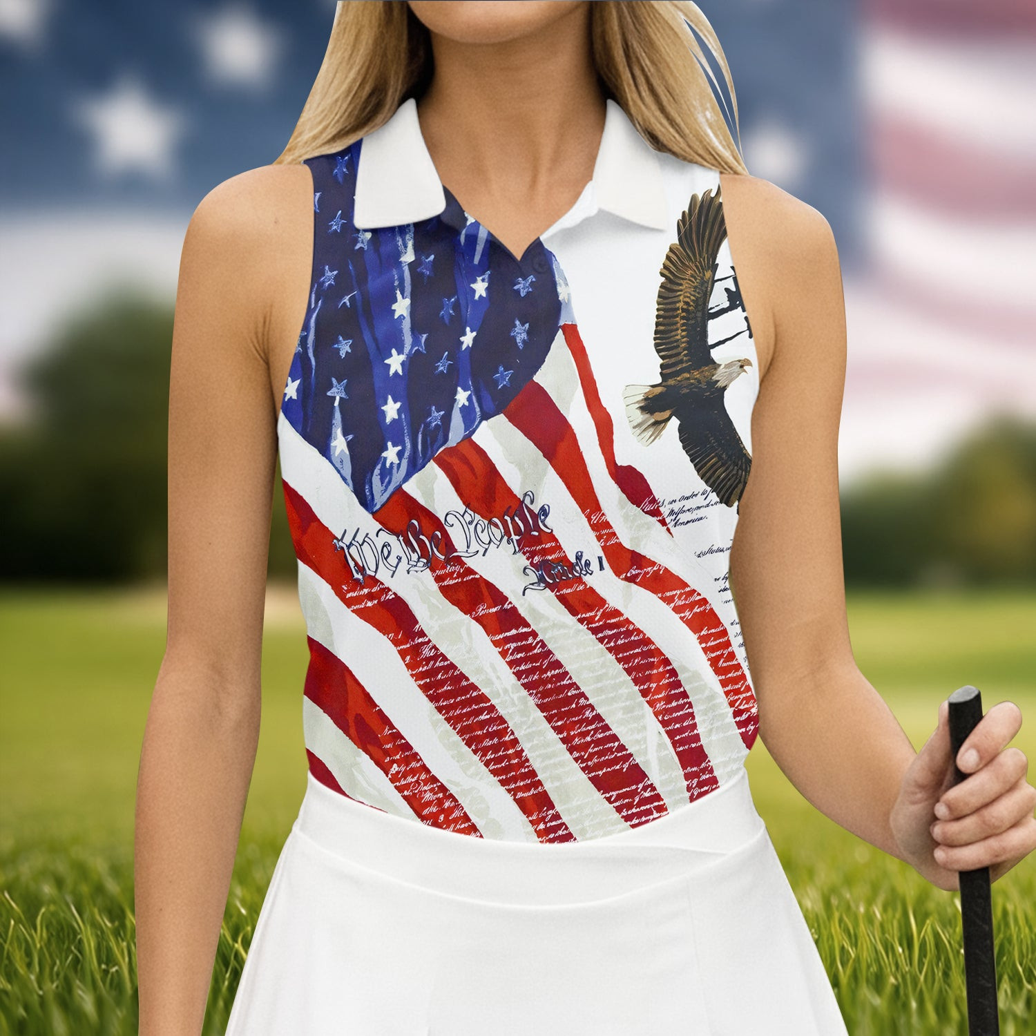 We The People Sleeveless Polo Shirt Bald Eagle American Flag Apparel Gift For Patriots