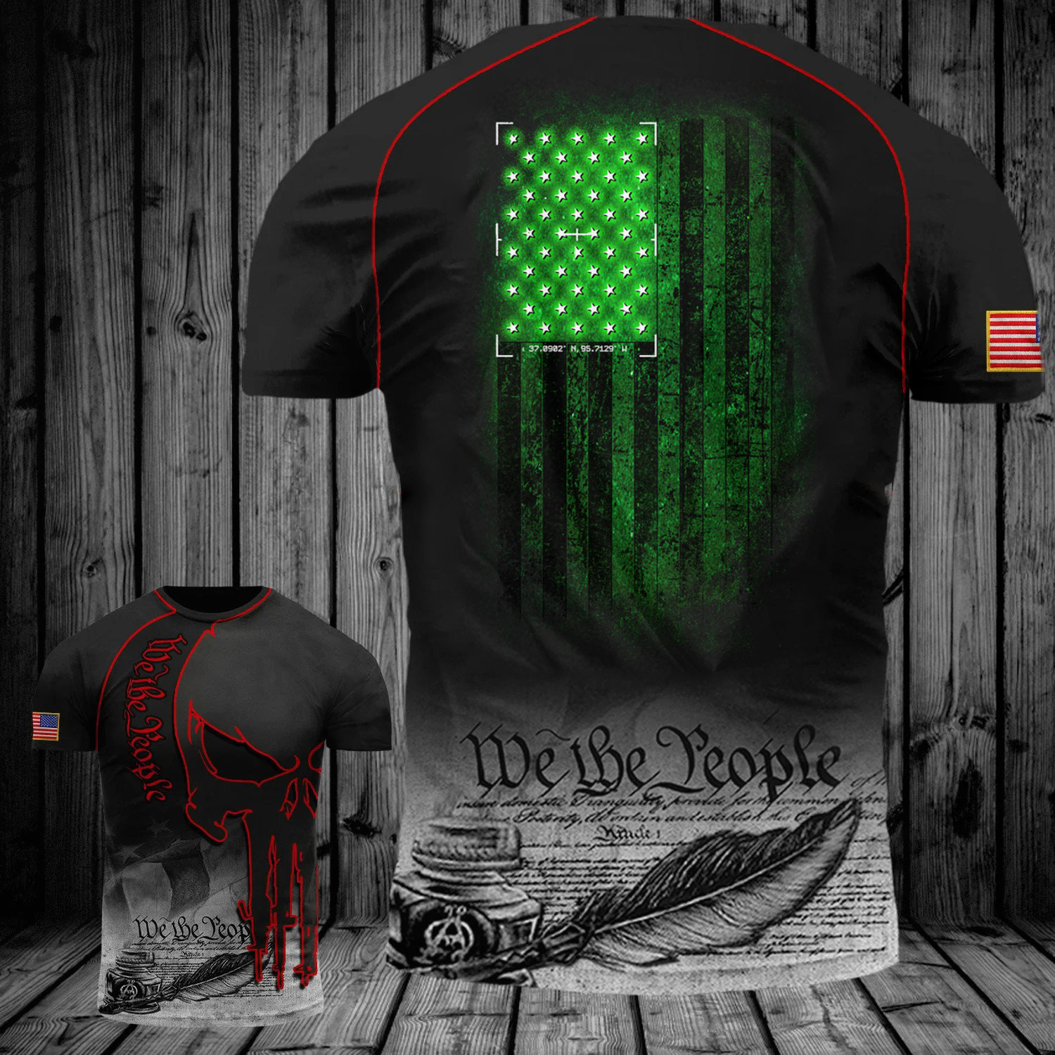 We The People Thin Green Line T-Shirt For Men Veteran Apparel Fathers Day Gift From Son