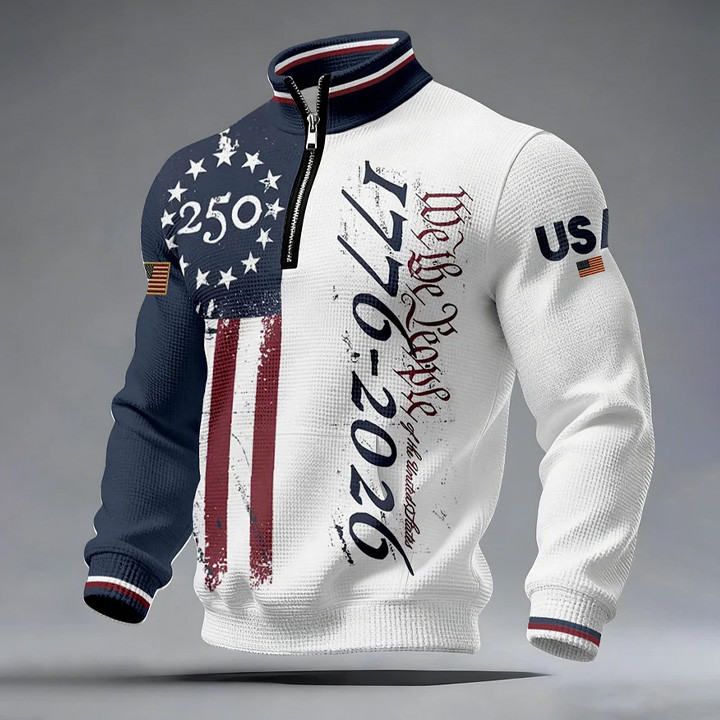 We The People US 250 Years Of Freedom 1776 2026 Collar Zip Sweatshirt America's Birthday Merch