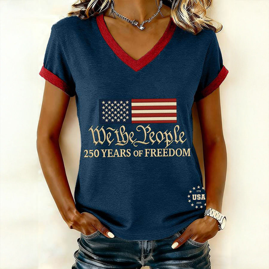 We The People US 250 Years Of Freedom V-Neck Shirt Fourth Of July Clothes