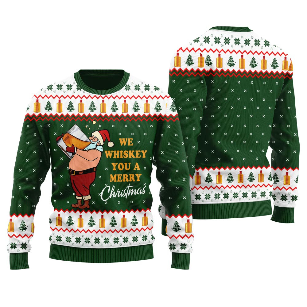 We Whiskey You A Merry Christmas Ugly Sweater For Adult Classic Holiday Sweater for Festive Looks