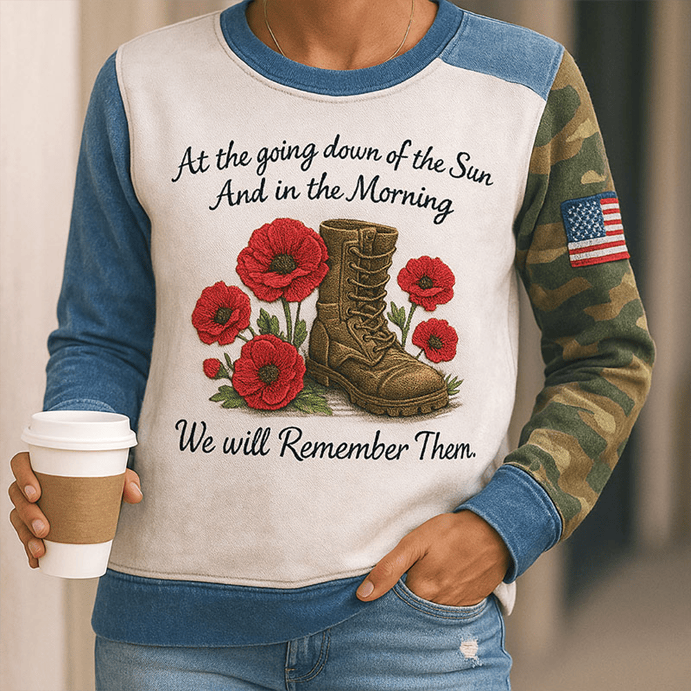 We Will Remember Them Camo Sweatshirt Military Boots Pattern Veteran Clothing Gift Ideas