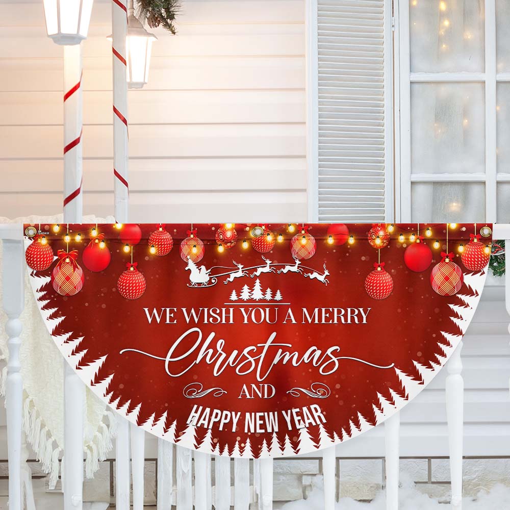 We Wish You A Merry Christmas And Happy New Year Non Pleated Fan Flag