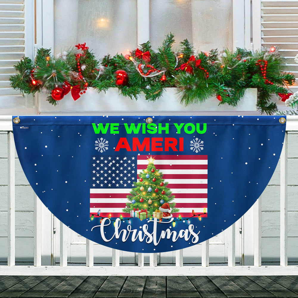 We Wish You Ameri Christmas Non Pleated Fan Flag