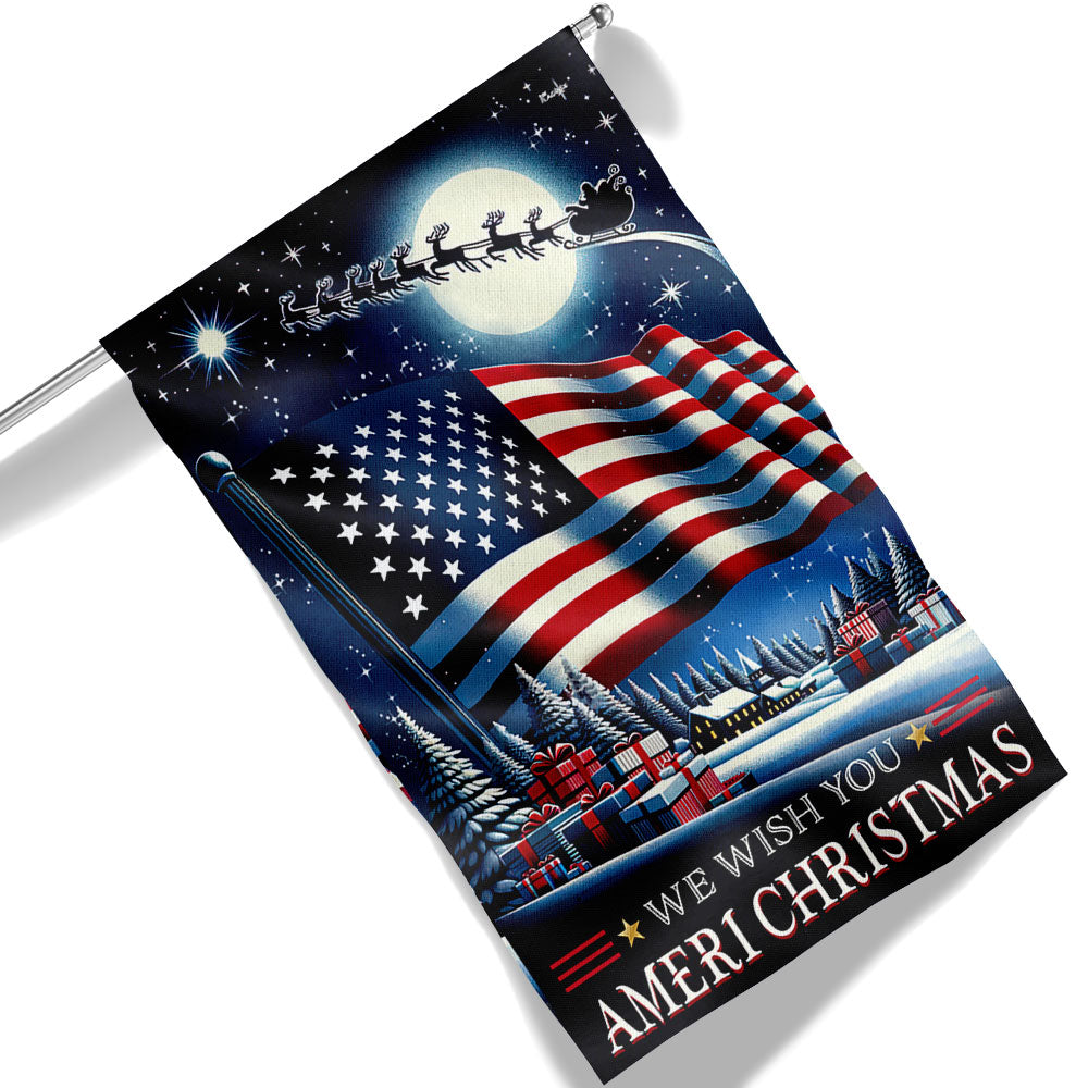 We Wish You Ameri Christmas Santa American Flag