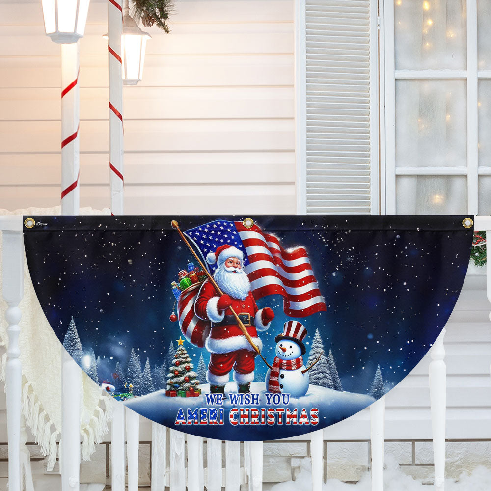 We Wish You Ameri Christmas Santa Claus Snowman Non Pleated Fan Flag