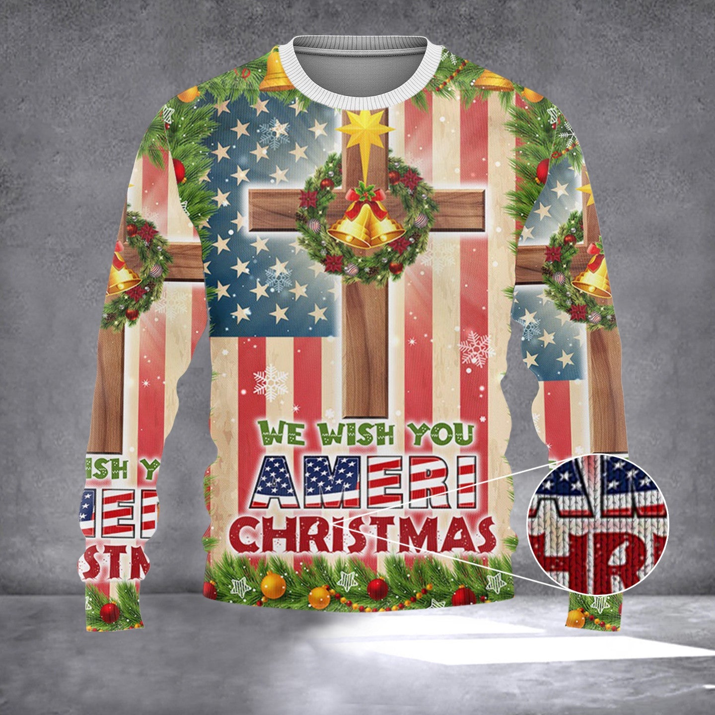 We Wish You Ameri Christmas Sweater Christian Cross American Flag Sweater Gifts For Christmas