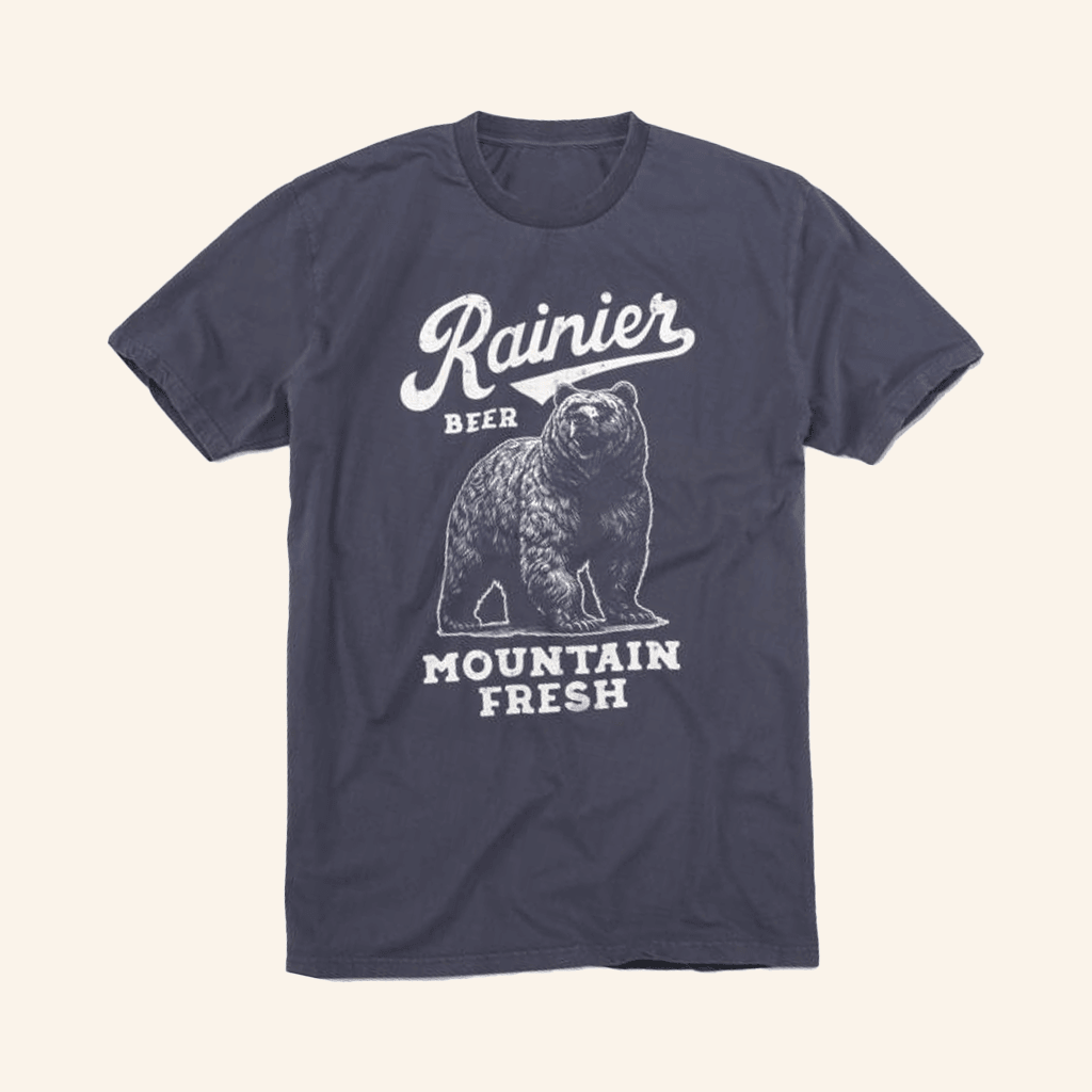 Wear Your Beer Merch Rainier Beer Mountain Fresh Bear Navy T-Shirt Husband Gifts Wear Your Beer Merch Rainier Beer Mountain Fresh Bear Navy T-Shirt Husband Gifts