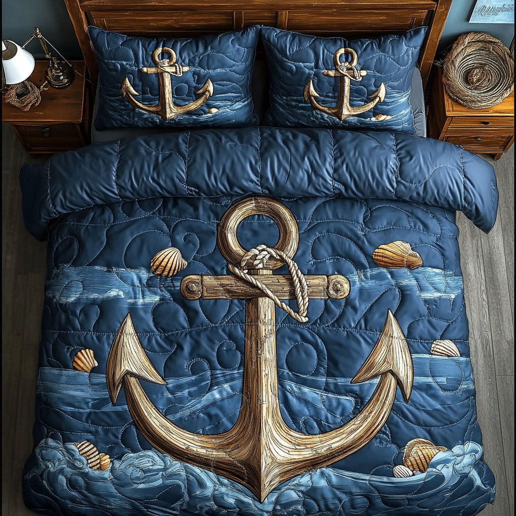 Weathered Anchor Quilted Bedding Set Lovely Bedroom Gift Idea for Housewarming