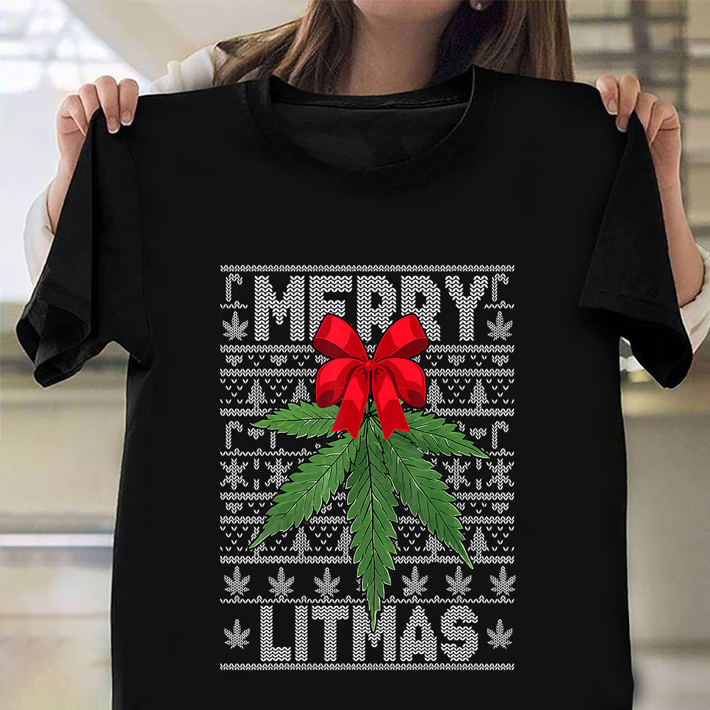 Weed Cannabis Merry Litmas Ugly Christmas Sweater Shirt Christmas Gifts For Parents 2024