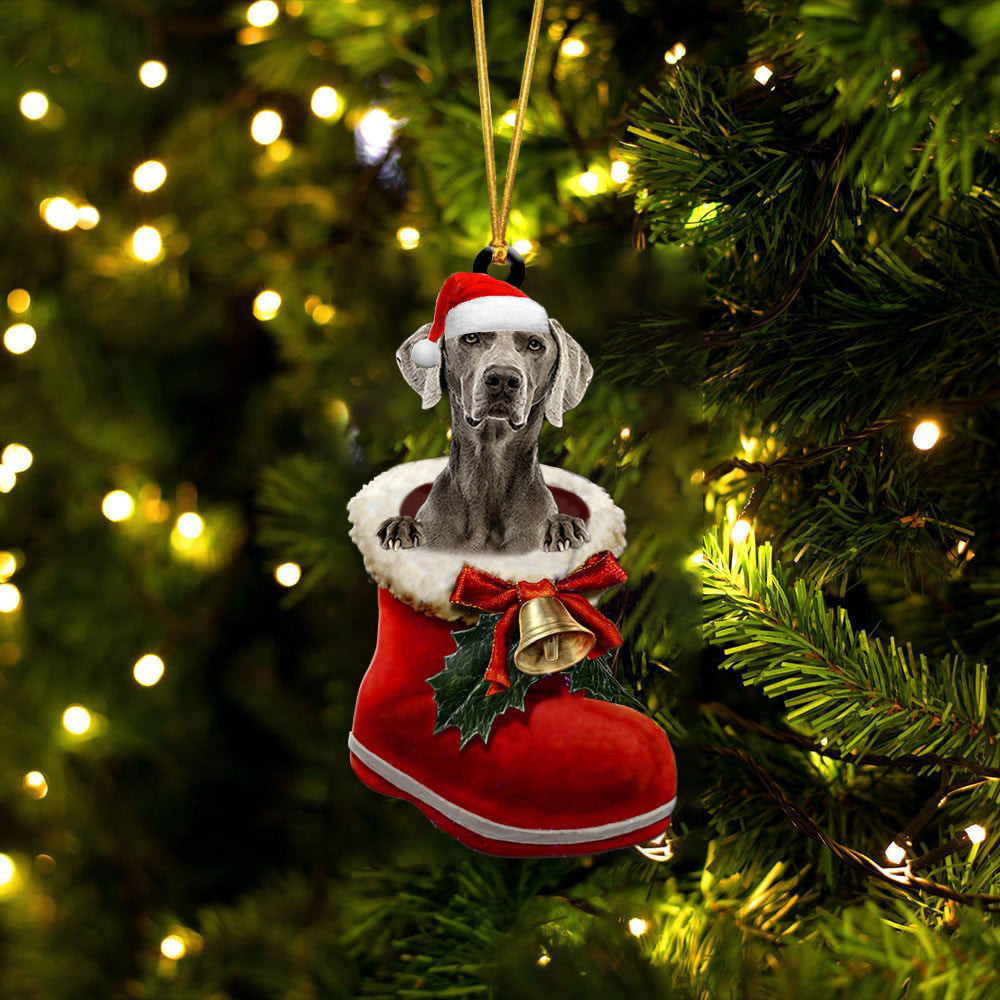 Weimaraner 1 In Santa Boot Christmas Two Sided Ornament