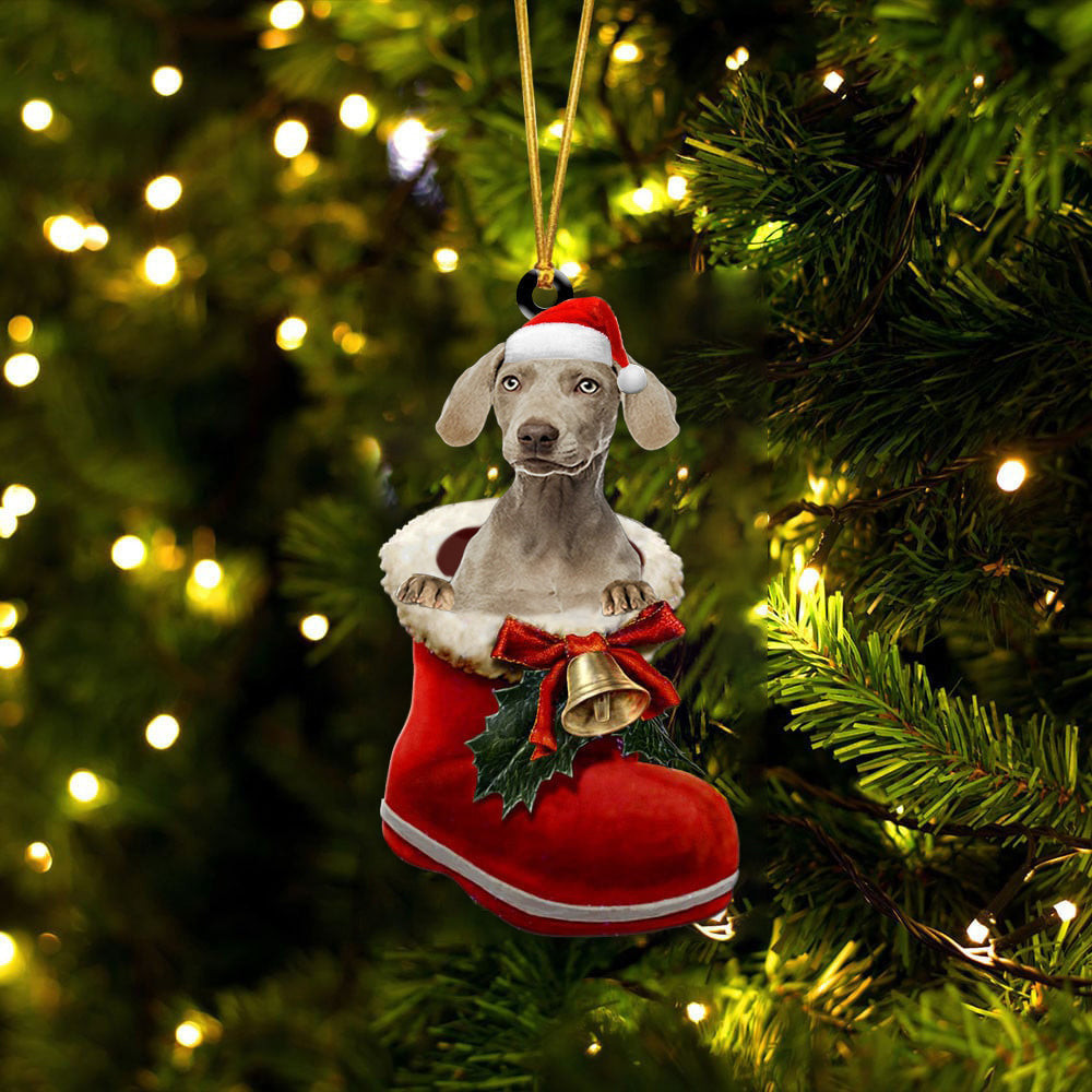 Weimaraner 2 In Santa Boot Christmas Two Sided Ornament