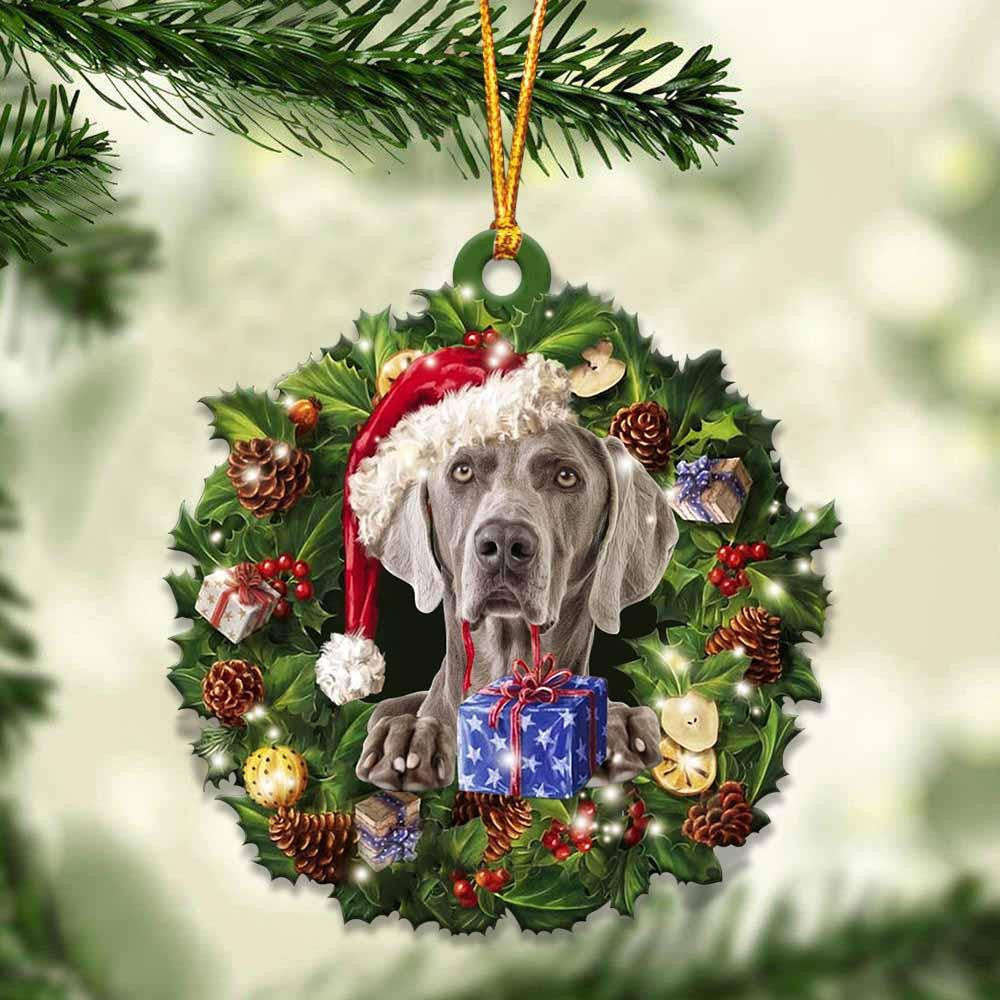 Weimaraner and Christmas Wreath Ornament gift for Weimaraner lover ornament