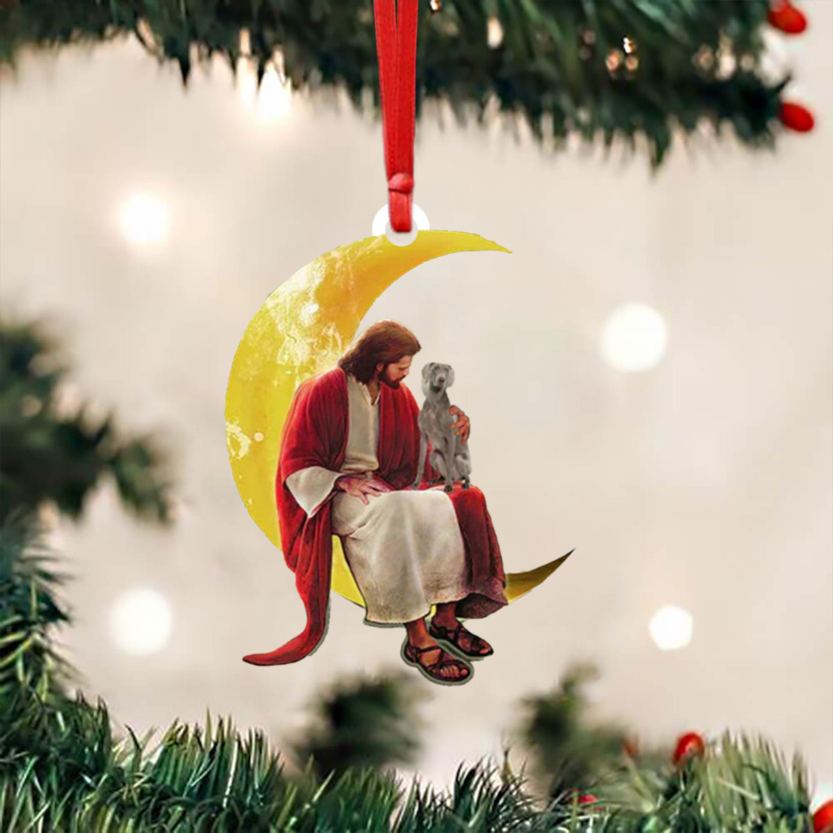 Weimaraner And Jesus Christmas Ornament Dog Lover Christian Christmas Ornaments 2024
