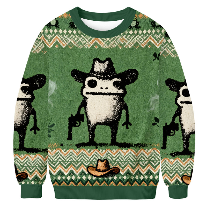 Weird Frog Cowboy Toad Ugly Sweater Winter Apparel Christmas Gifts For Frog Lovers