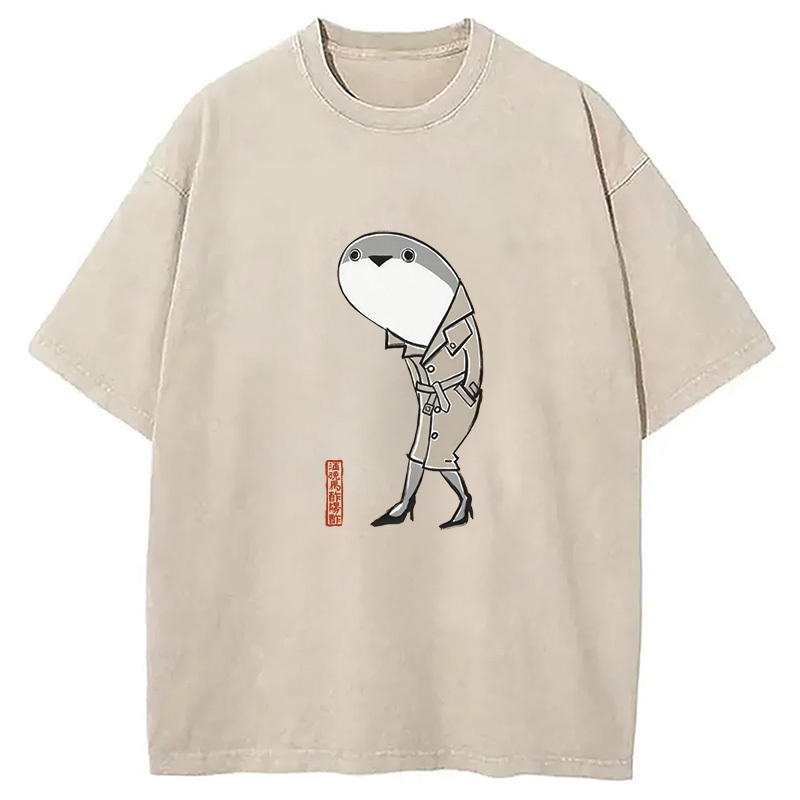 Weirdcore Cute Fossil Fish Washed T-Shirt Retro Humor Graphic Top Gifts For Sister