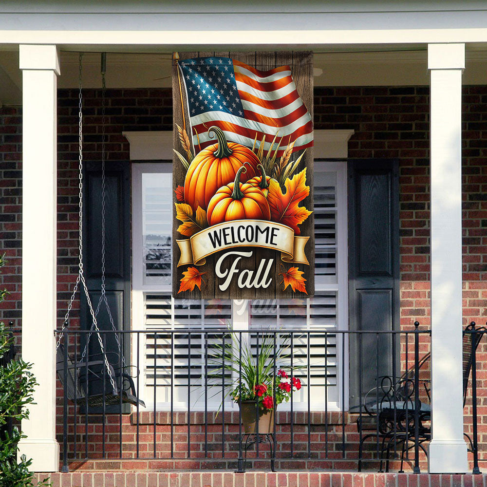 Welcome Fall Pumpkins American Flag